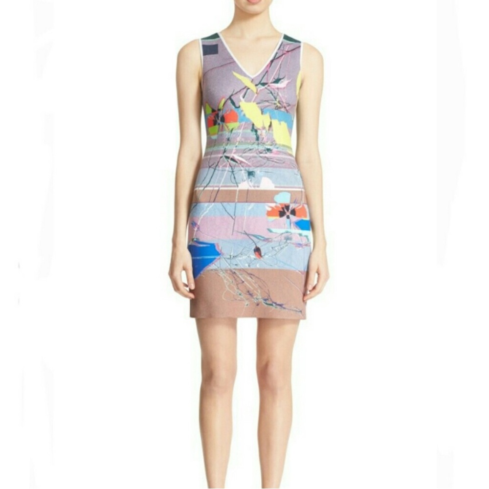 CLOVER CANYON L Coastal Abstract Digital Print Bodycon Mini Dress Neoprene
